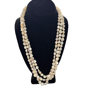 Stunning Vintage 3 Strand Couch Shell Nugget High Polish Double Knotted Necklace